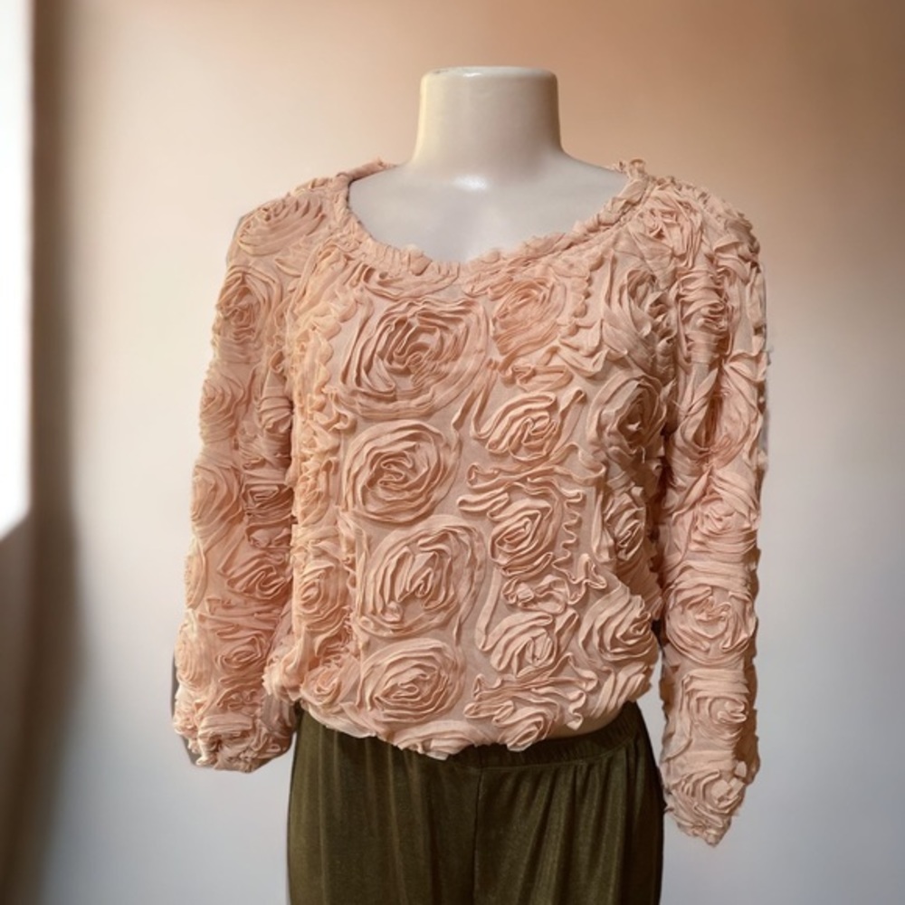 Lookbook blush 3D pink rosette blouse‎ too elastic waistband size 4